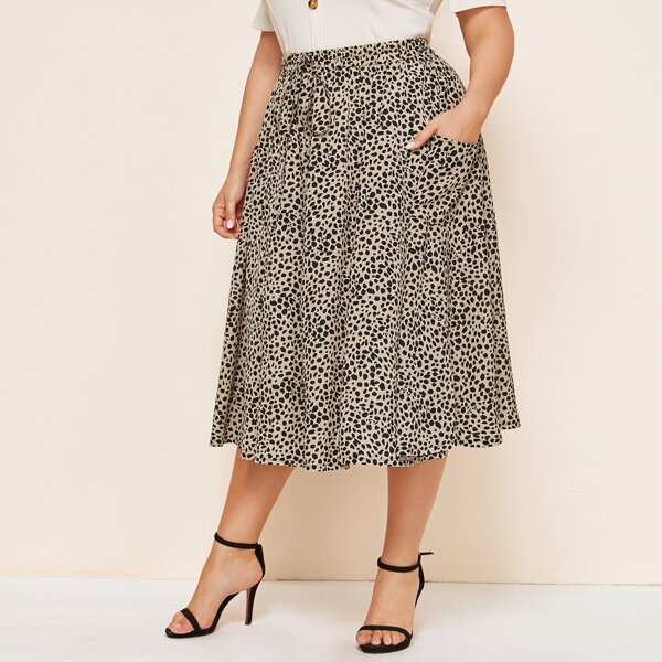 

Plus Cheetah Print Drawstring Waist Skirt, Multicolor