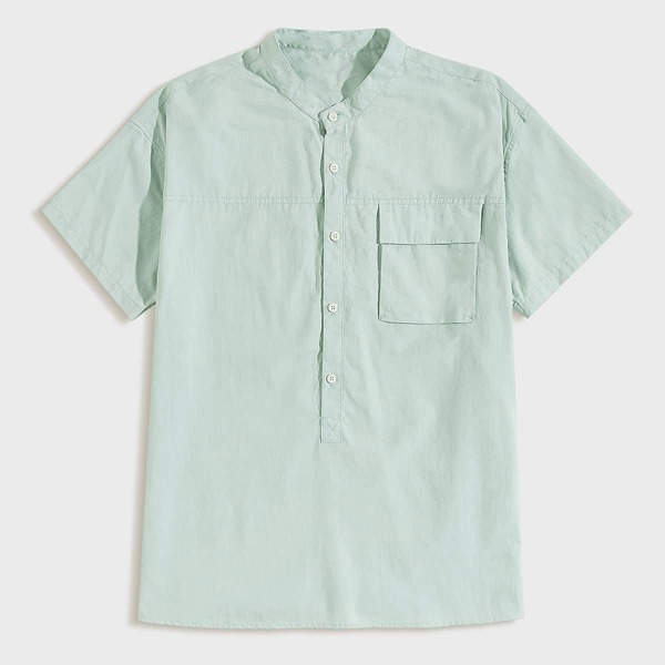 

Men Flap Pocket Button Shirt, Green pastel