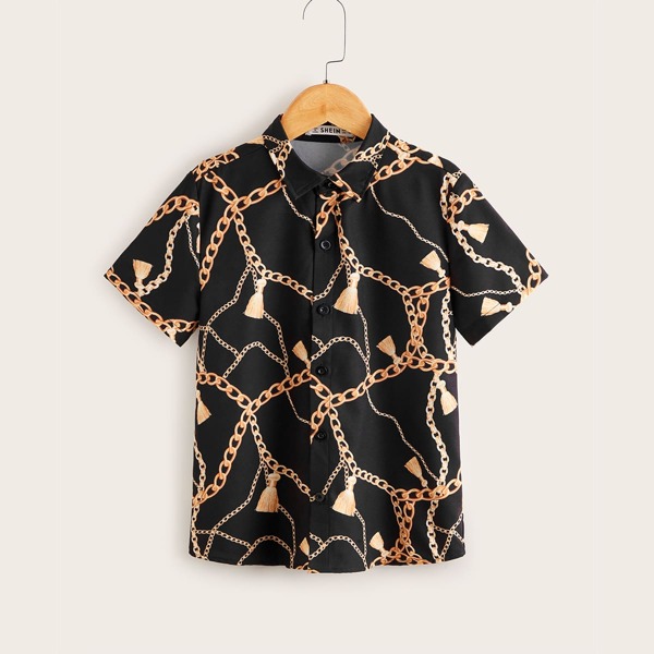 

Boys Chain Print Shirt, Black