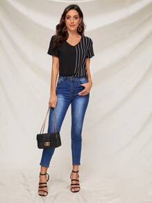 SHEIN LUNE Top panel de rayas escote V