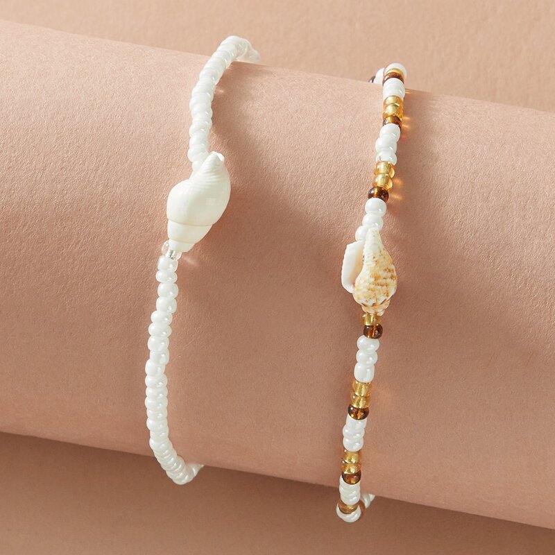 

2pcs Shell & Beaded Decor Anklet Set, Multicolor