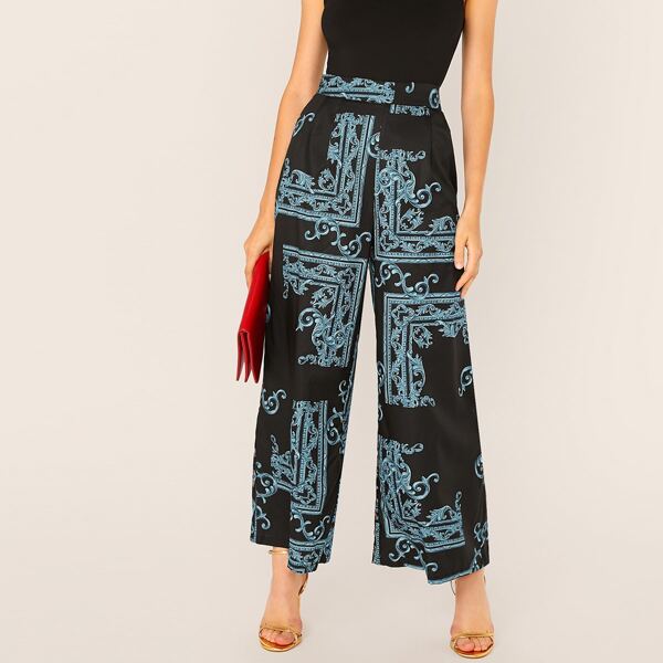 

Wide Leg Scarf Print Pants, Multicolor