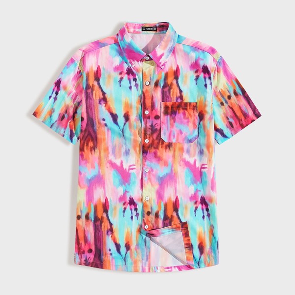 

Men Pocket Patched Tie Dye Shirt, Multicolor