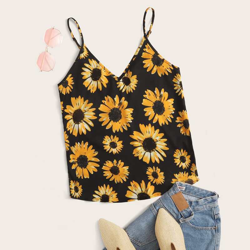 

Double V Neck Sunflower Cami Top, Multicolor