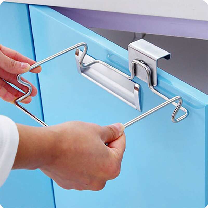 

1pc Cabinet Hanging Garbage Bag Rack, Silver