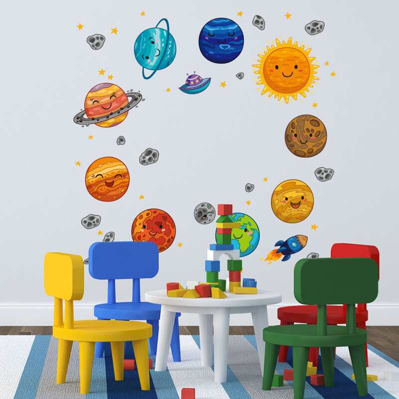 

5pcs 1 Set Planet Print Wall Sticker, Multicolor