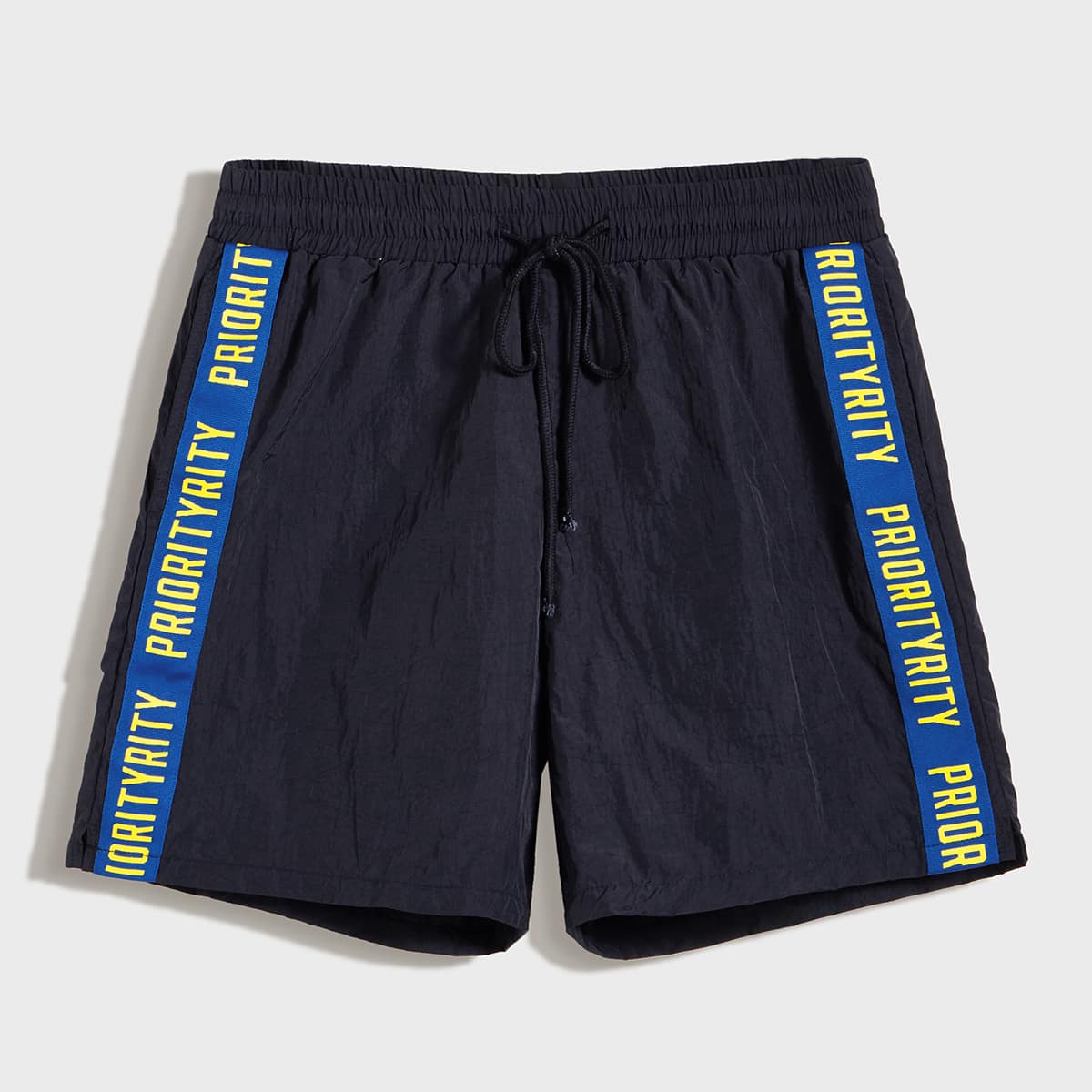 

Guys Letter Tape Detail Drawstring Waist Shorts, Navy blue