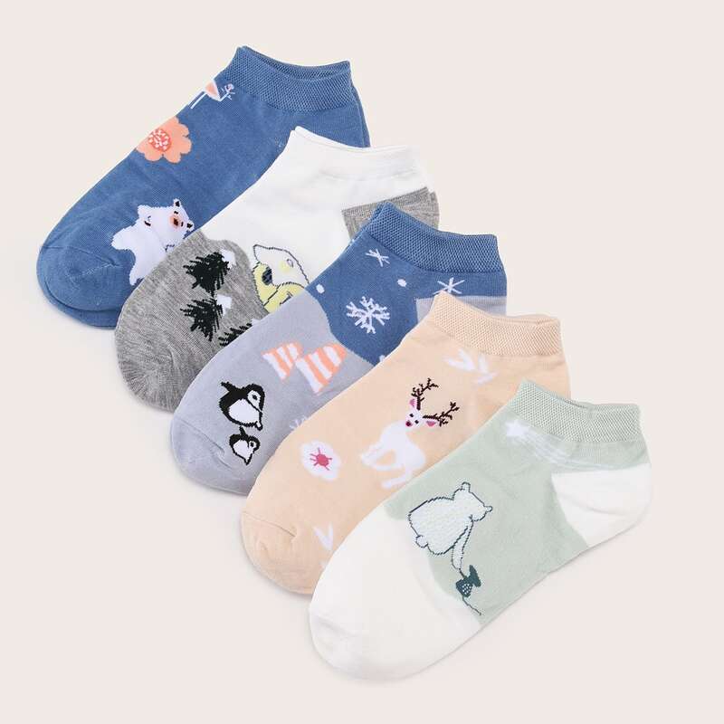 

5pairs Cartoon Graphic Ankle Socks, Multicolor