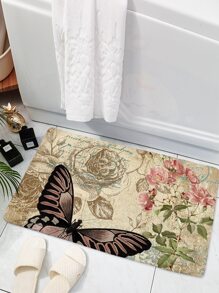 Alfombra de puerta con estampado de flor y mariposa - Multicolor - Ver 2