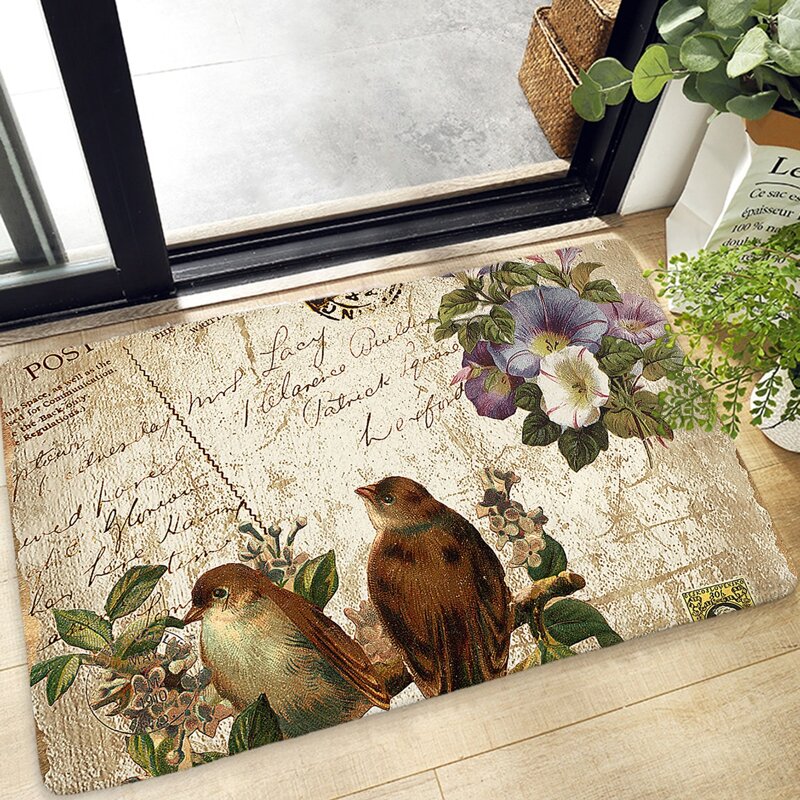 

Bird & Flower Print Floor Mat, Multicolor