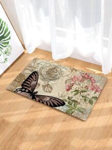 Alfombra de puerta con estampado de flor y mariposa - Multicolor - Ver 5