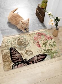 Alfombra de puerta con estampado de flor y mariposa - Multicolor - Ver 6