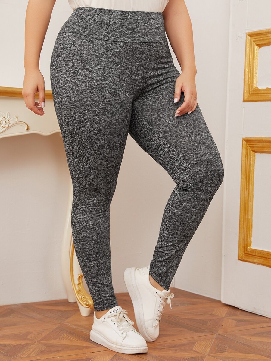 Mulvari 大碼寬腰帶雜色緊身褲 - 灰色 - 查看 1