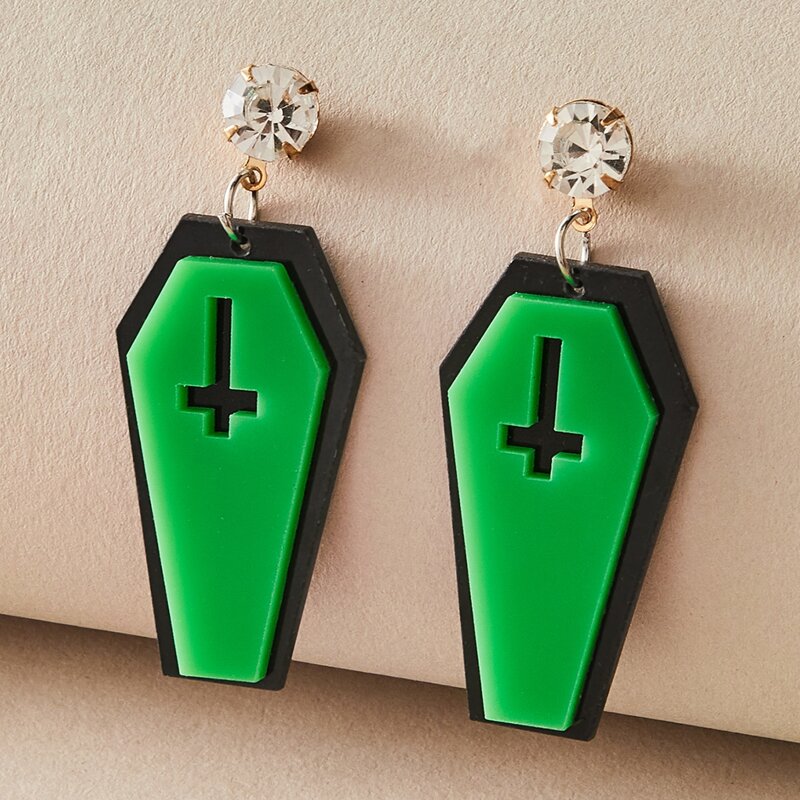 

1pair Cross Engraved Geometric Drop Earrings, Green