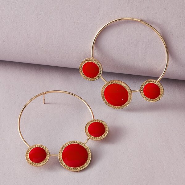 

1pair Round Decor Hoop Earrings, Red