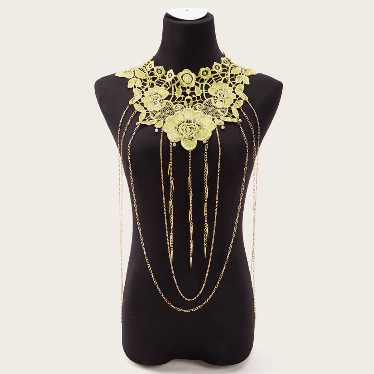 

1pc Metallic Lace Flower Decor Body Chain, Gold