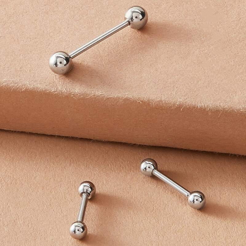 3pcs Simple Geometric Design Lip Stud, Silver