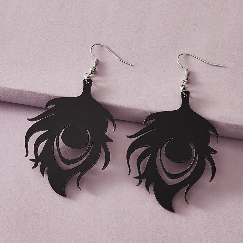 

1pair Flame Design Drop Earrings, Black