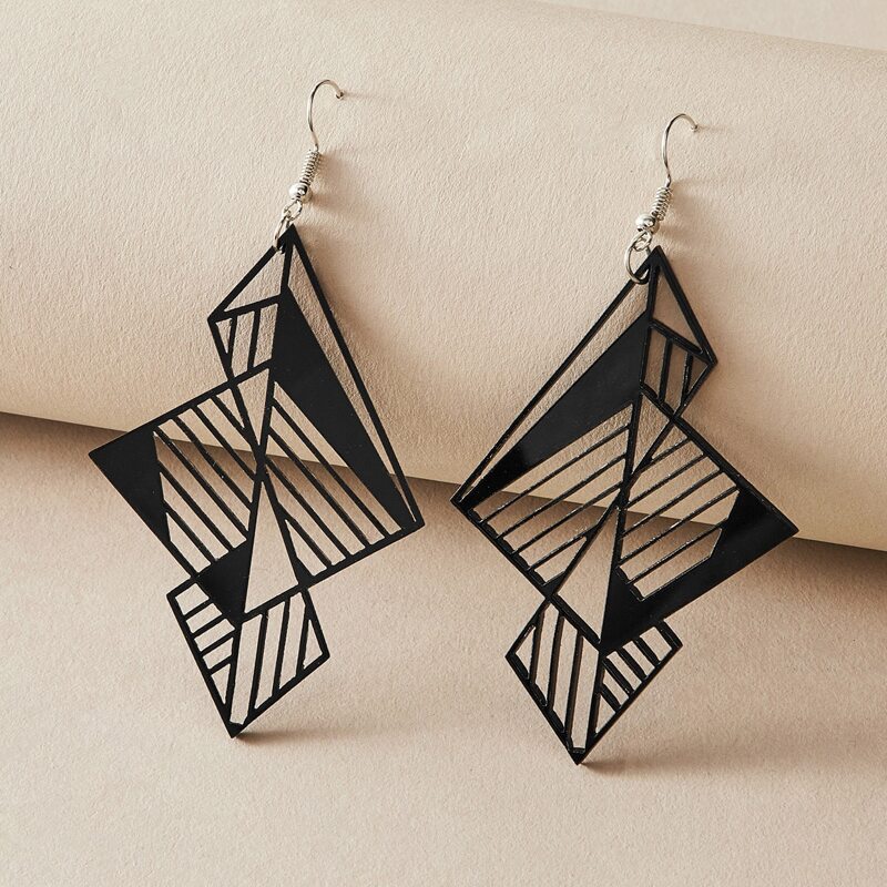 

1pair Hollow Out Geometric Drop Earrings, Black