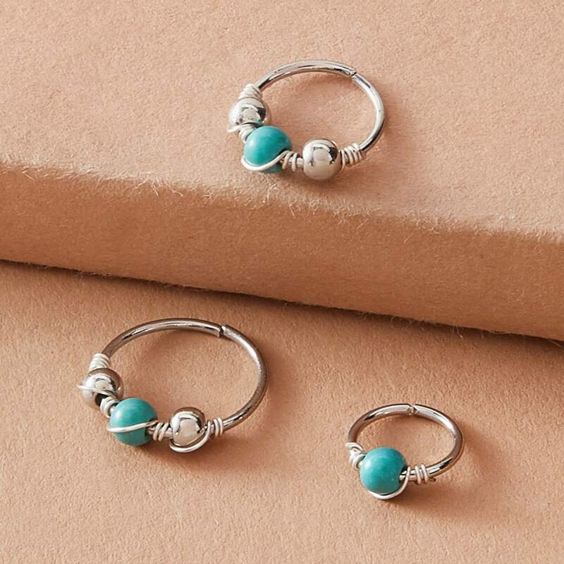 

3pcs Bead Decor Rose Ring, Multicolor