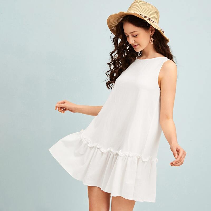 

Ruffle Hem Sleeveless Dress, White