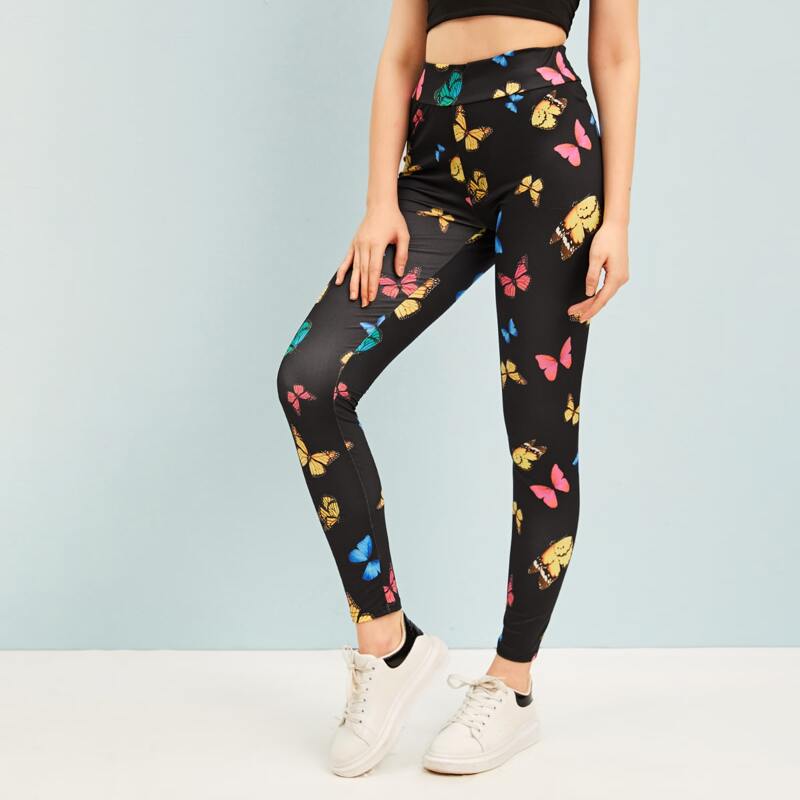 

Allover Butterfly Print Leggings, Multicolor