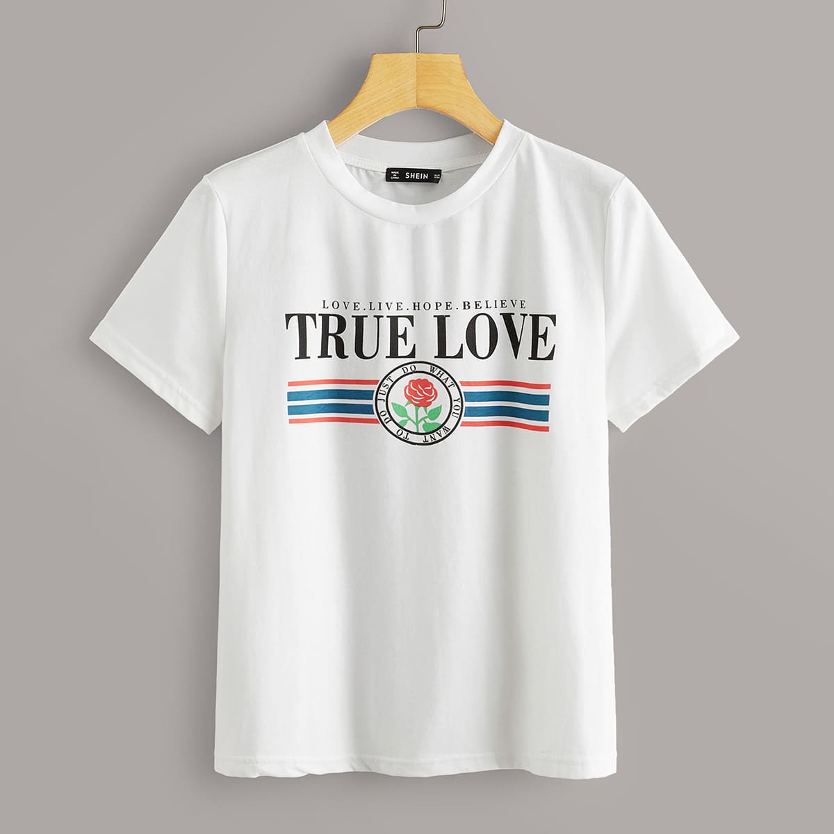 

Slogan and Striped Print Top, White