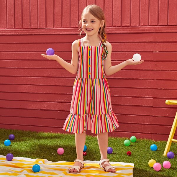 

Toddler Girls Striped Ruffle Hem Cami Dress, Multicolor