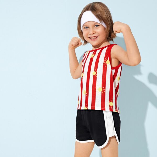 

Toddler Boys Stripe Sun Print Tank Top With Track Shorts, Multicolor