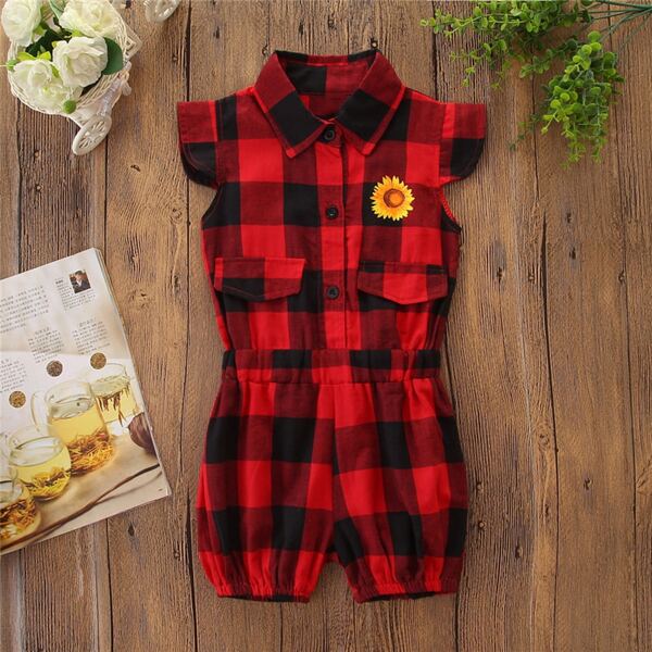 

Комбинезон в клетку с узором подсолнуха для девочек, Многоцветный