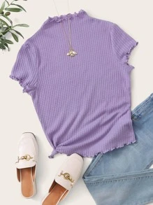 SHEIN Privé Top tejido waffle ribete en forma de lechuga - Morado - Ver 1