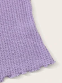 SHEIN Privé Top tejido waffle ribete en forma de lechuga - Morado - Ver 4