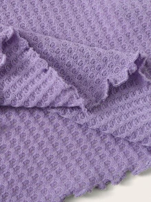SHEIN Privé Top tejido waffle ribete en forma de lechuga - Morado - Ver 5