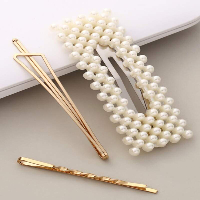

3pcs Faux Pearl Decor Hair Clip, Multicolor