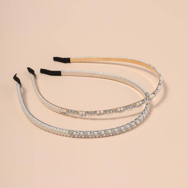 

2pcs Rhinestone Decor & Faux Pearl Decor Hair Hoop, Multicolor