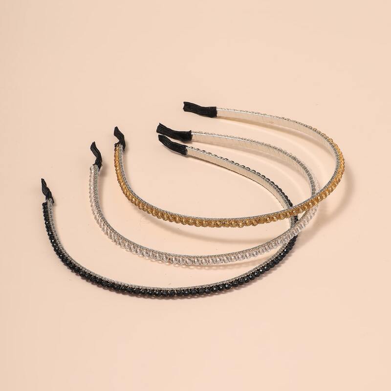 

3pcs Rhinestone Engraved Hair Hoop, Multicolor
