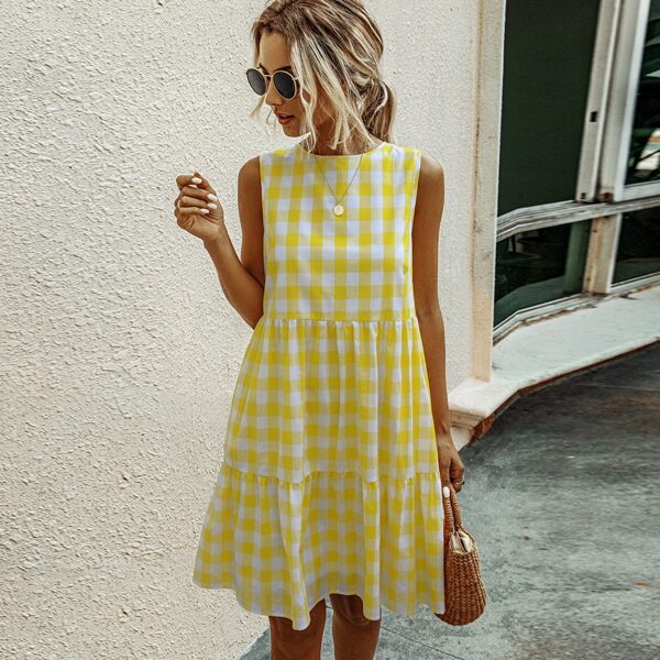 

Gingham Ruffle Hem Smock Dress, Yellow