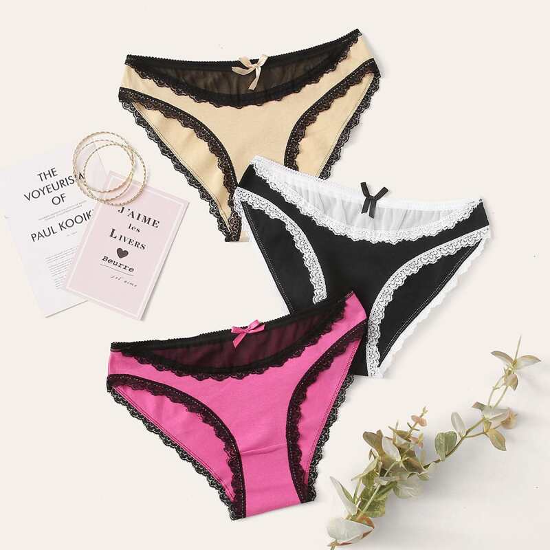 

3pack Lace Trim Panty Set, Multicolor