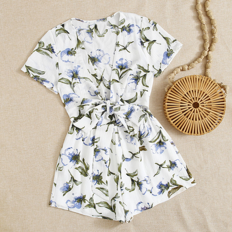 

Tie Front Floral Romper, Multicolor