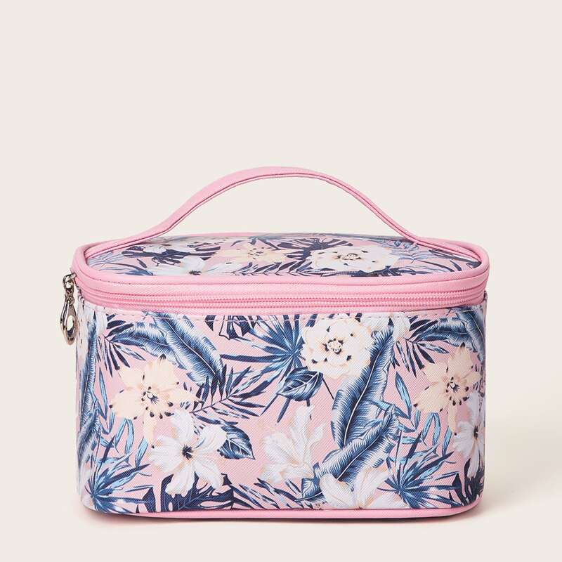 

Floral Pattern Makeup Bag With Handle, Multicolor