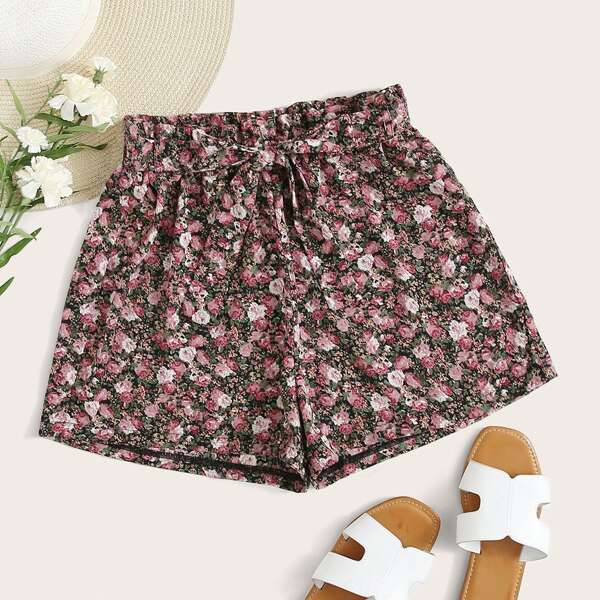 

Wide Leg Belted Floral Shorts, Multicolor