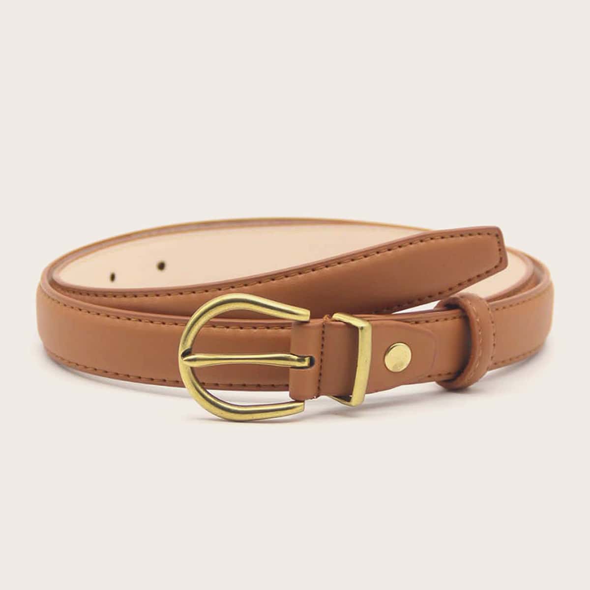 

Solid PU Buckle Belt, Brown