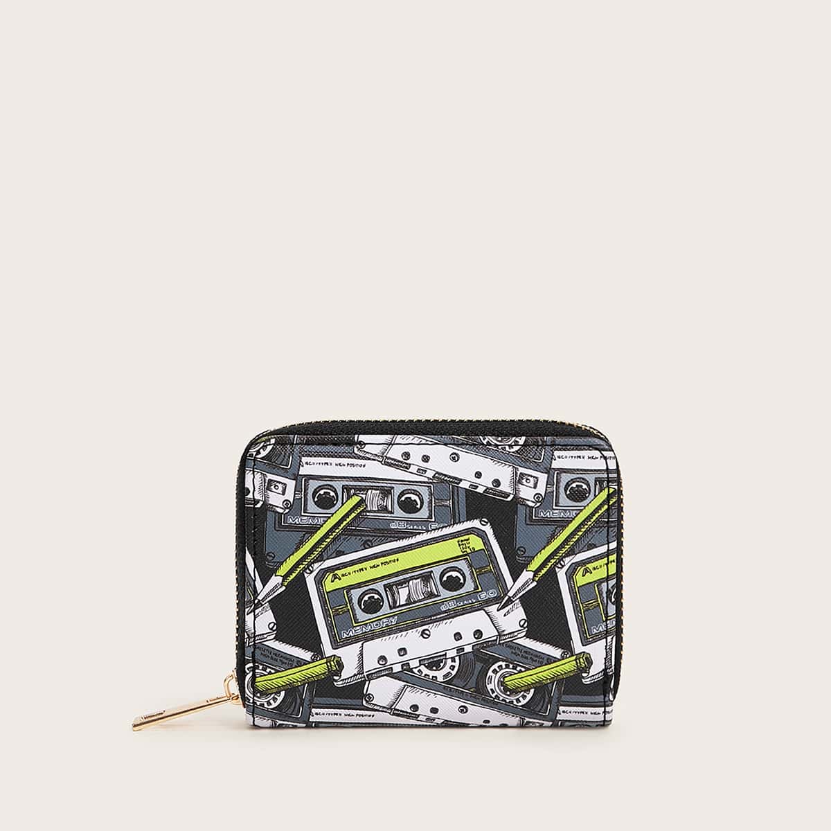

Cassette Tape Print Purse, Multicolor