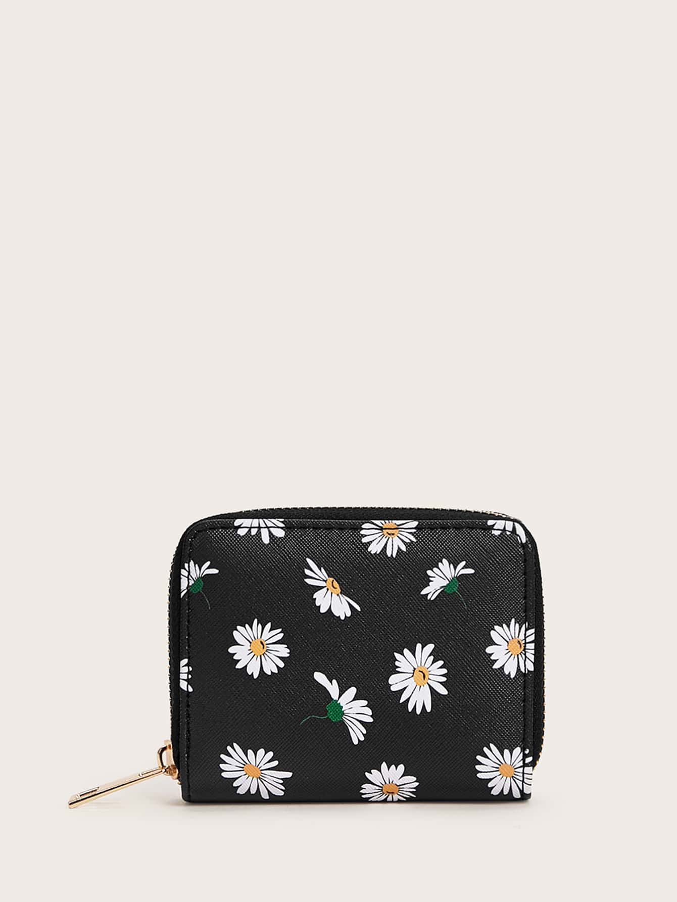 Daisy Print Purse - Black - View 1