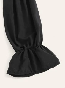 SHEIN VCAY Flounce Sleeve Frill Bardot Crop Blouse - Black - View 3