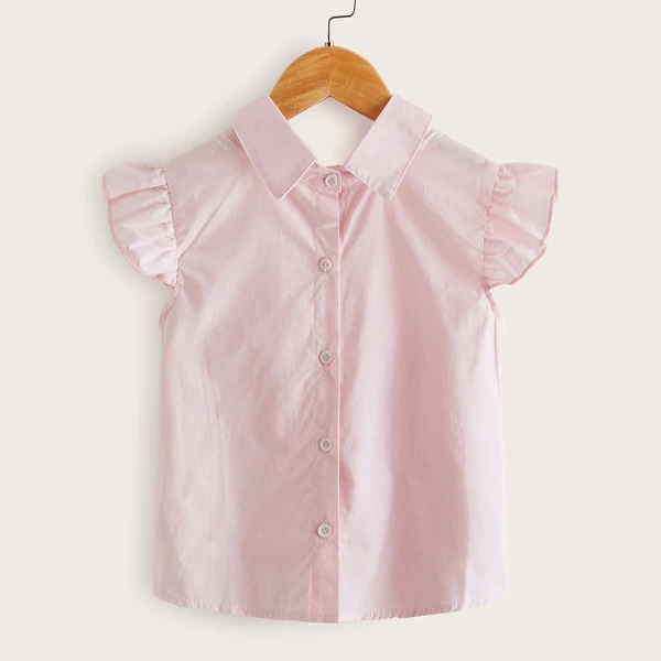 

Girls Frill Cuff Button Up Blouse, Pink