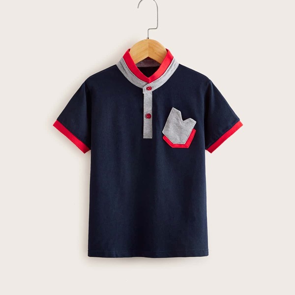 

Toddler Boys Contrast Panel Polo Shirt, Navy blue
