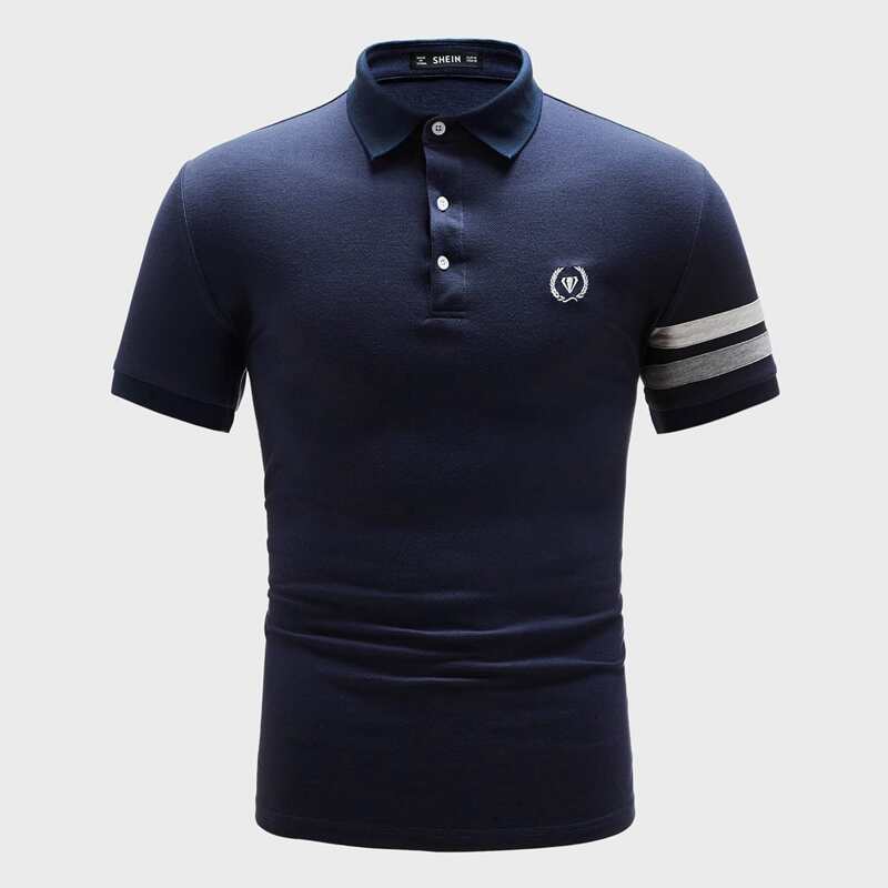 

Guys Embroidered Detail Striped Sleeve Polo Shirt, Navy blue