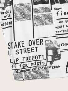 SHEIN Newspaper Print Crop Tank Top - Black and White - View 4