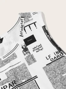 SHEIN Newspaper Print Crop Tank Top - Black and White - View 5